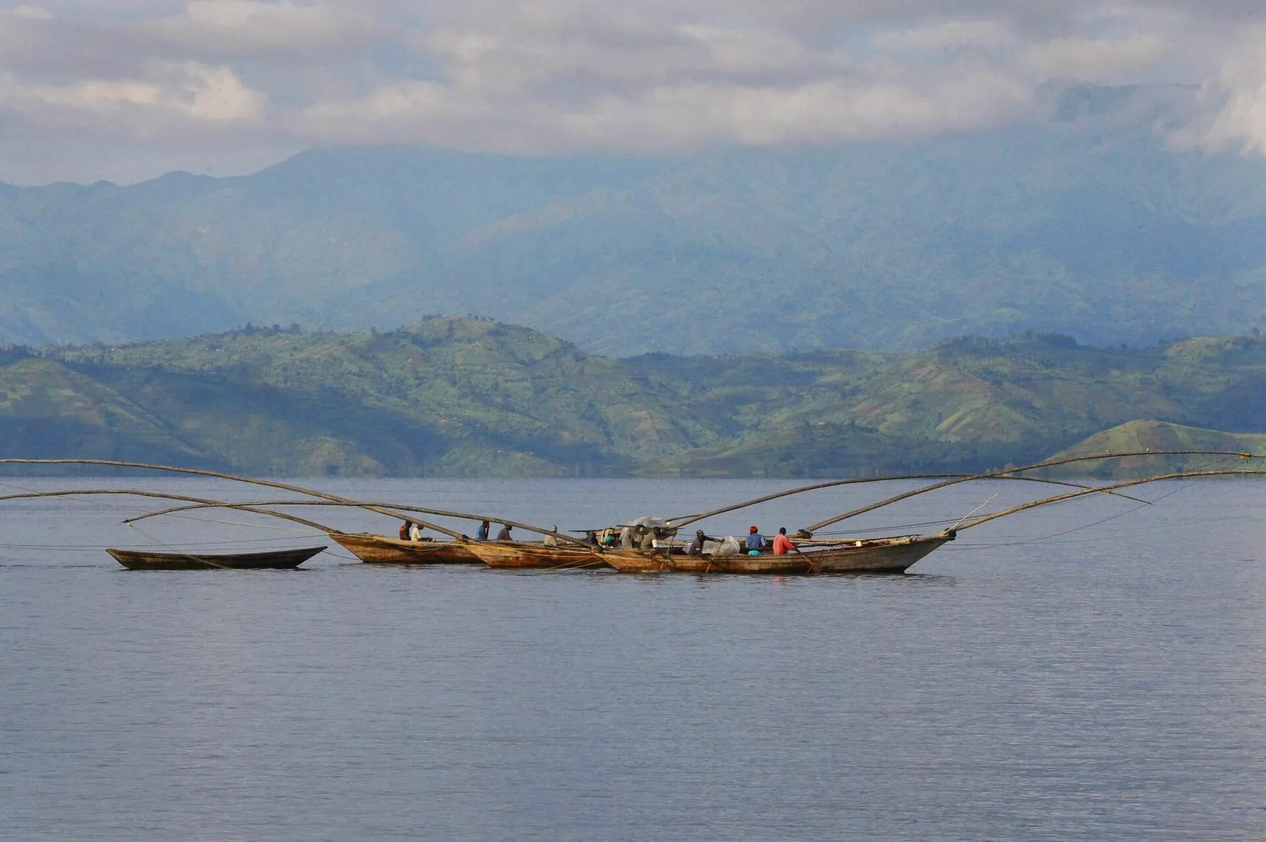 Traditional wooden boats on Lake Kivu, Rwanda.