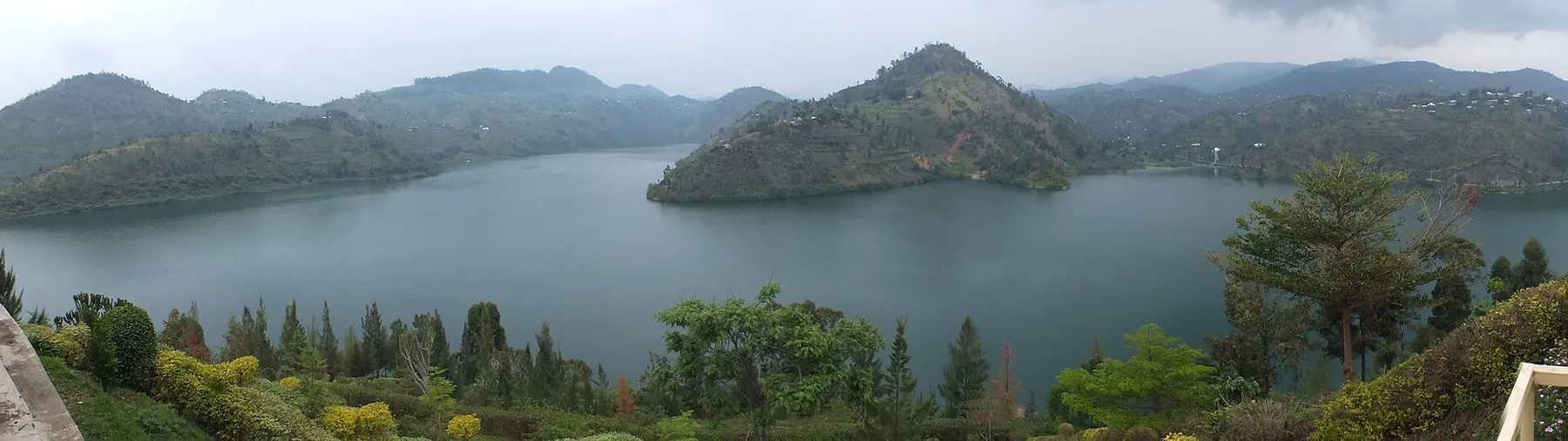 A wide view across Lake Kivu from Kibuye.